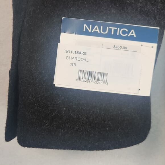 Nautica Barge Overcoat Men 38R Charcoal Gray Wool Cashmere Blend Italian Fabric - Picture 5 of 16